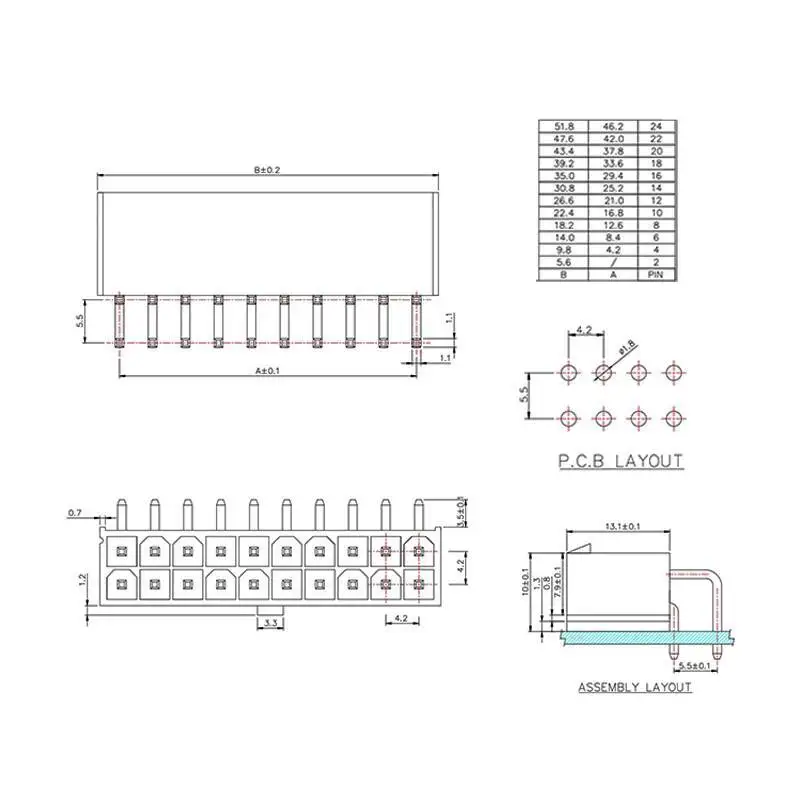 10 Stück 5557 Gerader Stecker 5569 Gebogener Sockel 4,2 mm Doppelreihiger Steckverbinder Lötplatte 2P 4P 6P 8P 10P 12-24P – Detail 1