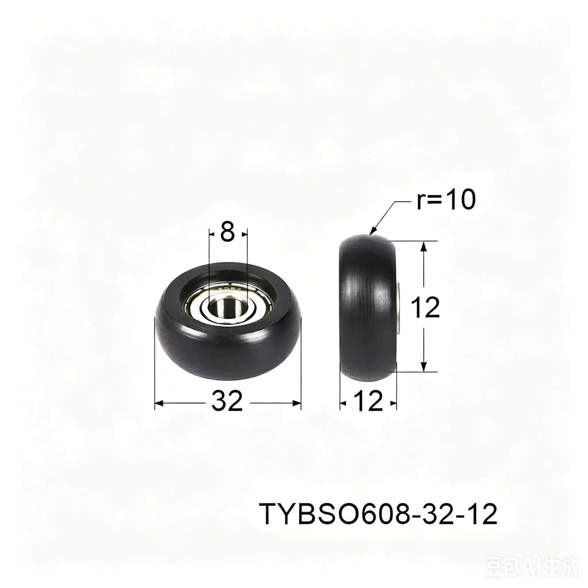 Plastic-coated bearing POM roller pulley 8*32*12 arc outer spherical convex stainless steel thread M6 M8