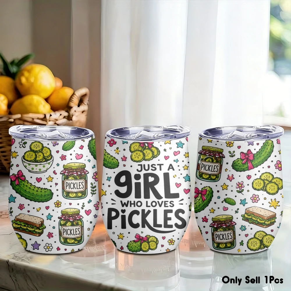 Interesting bitter gourd pattern Vacuum Flasks 12oz Insulated Wine Tumbler Vacuum Coffee Mug Egg Shape Thermos Cup
