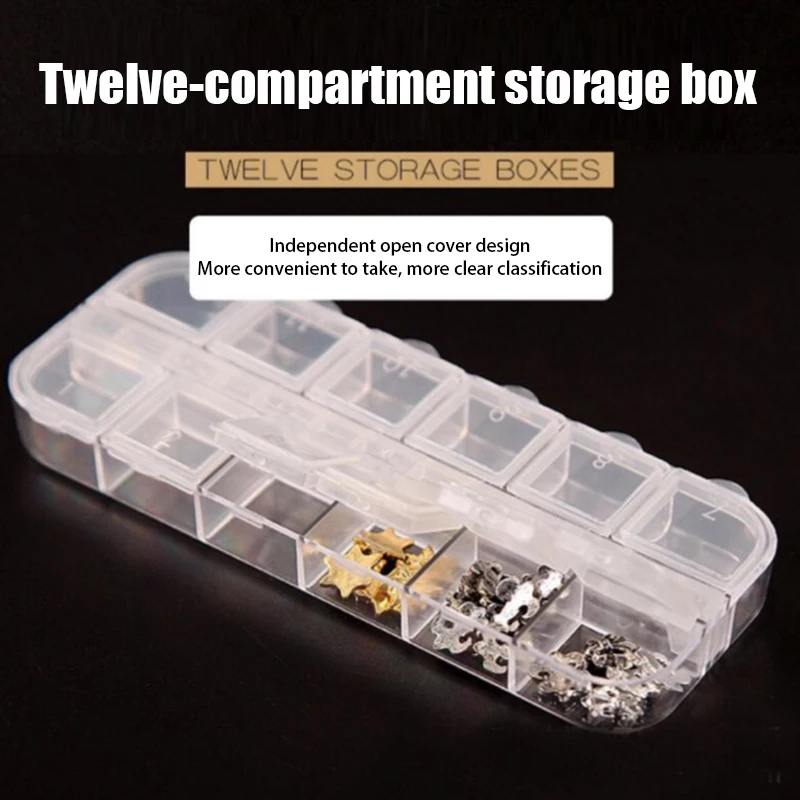 2Pcs 12 Card Slots Rectangle Plastic Transparent Storage Box Case For Jewelry Nail Diamond Decoration Storage Tools