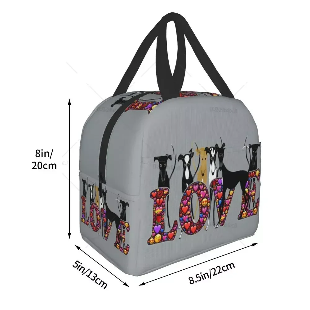 Love Hounds Lunch Bag for Women Outdoor Travel Cooler Thermal Insulated Bento Box Greyhound Whippet Dog Portable Lunch Bags