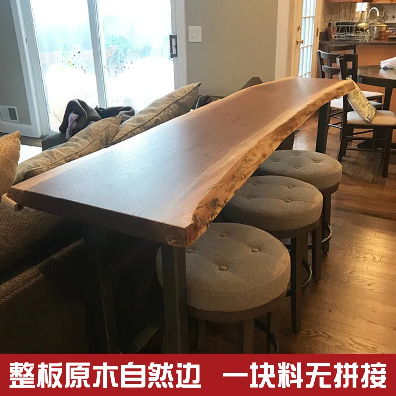 

Bar table Solid wood table and chair combination Commercial bar counter Household balcony against the wall Narrow table Long bar