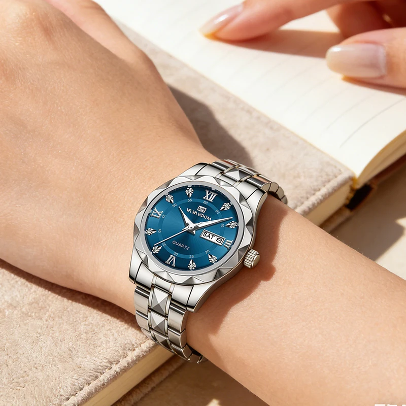 VA VA VOOM Women's Watch Fashion Trend Double Calendar Night Light Waterproof Business Leisure Diamond Quartz Watches For Woman