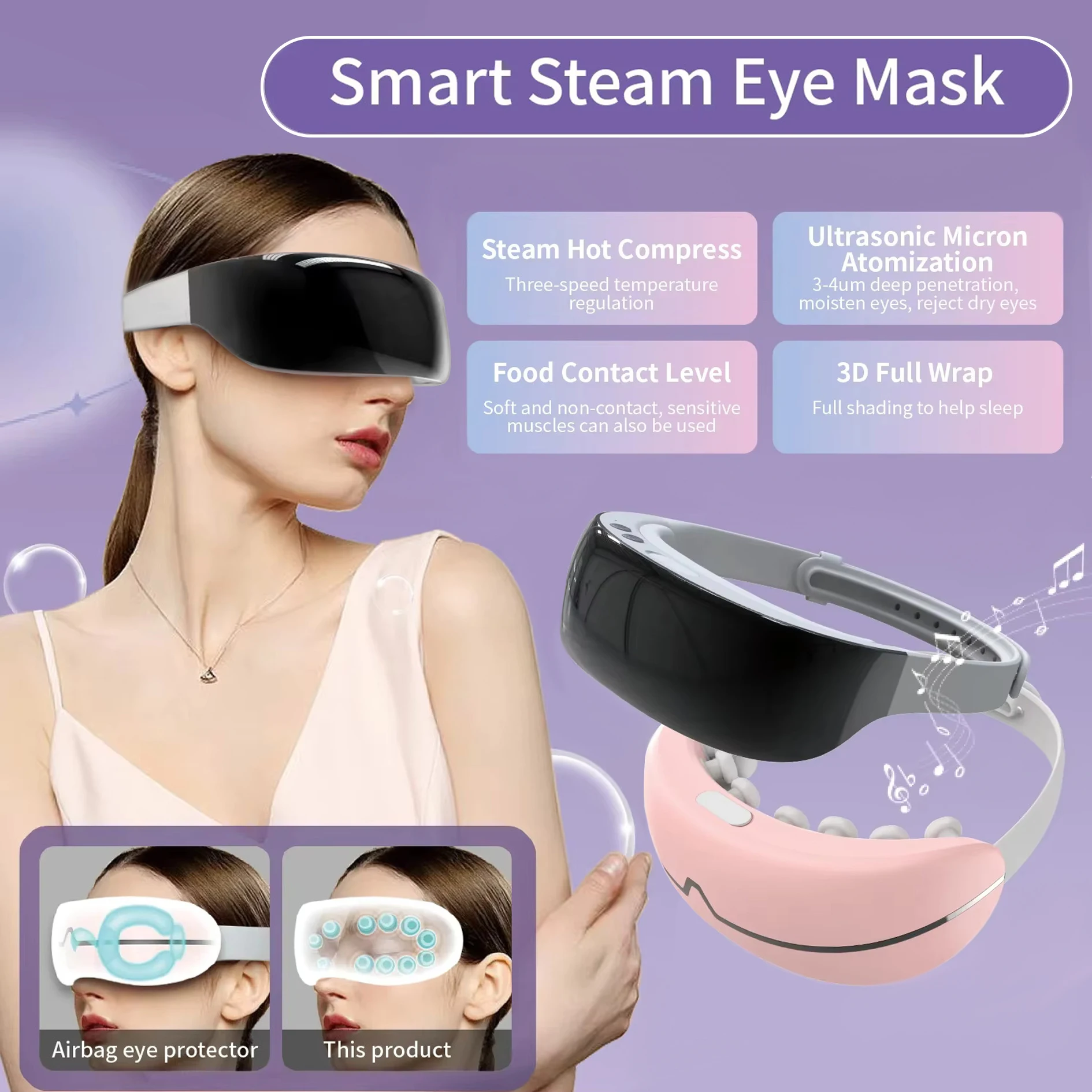 

Steam Eye Massager Mask Warm Spa Eye Steamer Acupressure Heated Tired Dry Eyes Atomization Massage Glasses