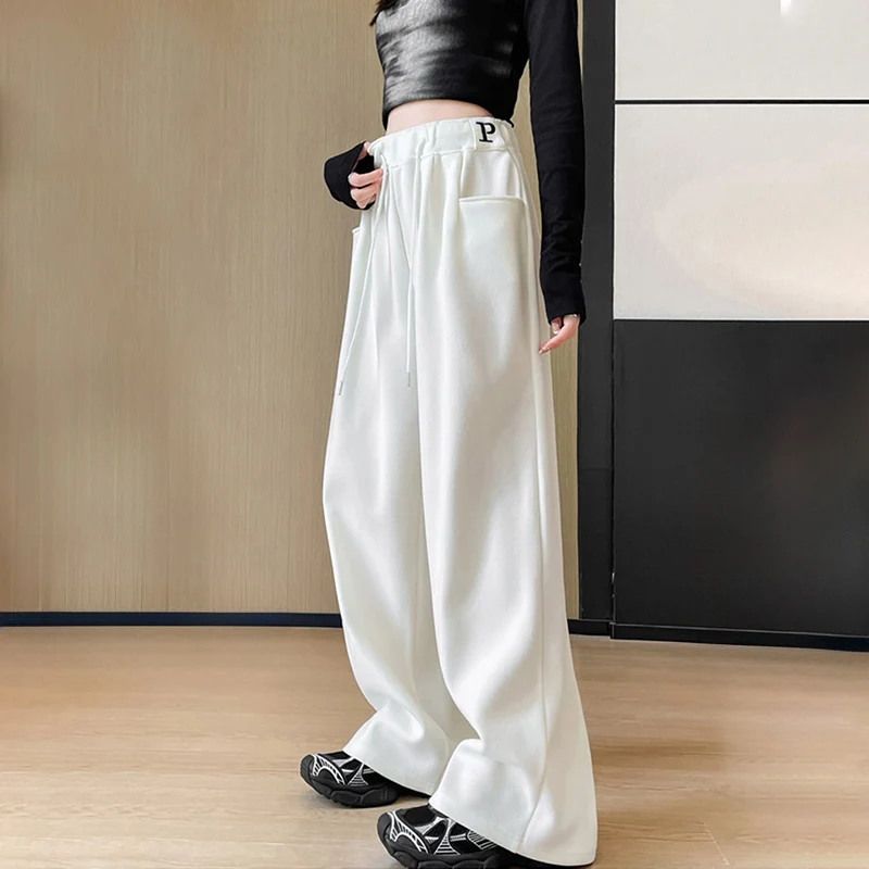 American Front Pocket Streetwear Long Pants Women Letter Embroidery Baggy Sweatpants Autumn Winter Casual Sports Jogger Pants