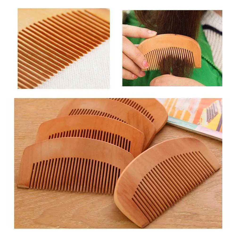 Pente de dente fino de madeira de pêssego natural, pente de cabelo antiestático feito à mão para massagem, estilo e cuidados com o cabelo conveniente, 1 peça