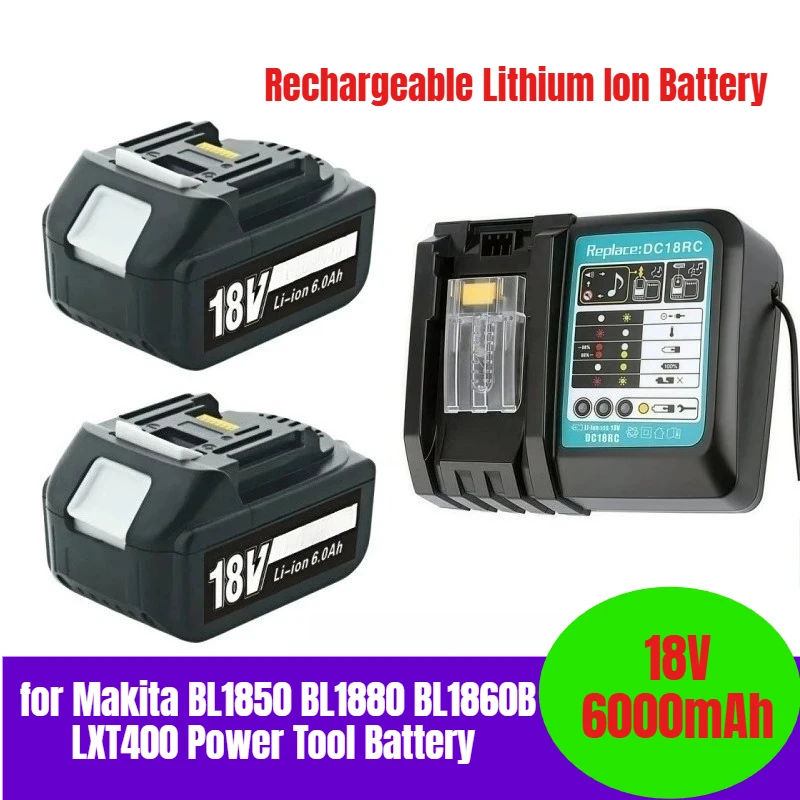 

18v 6000mAh Rechargeable Lithium Ion Battery for Makita BL1850 BL1880 BL1860B LXT400 Power Tool Battery