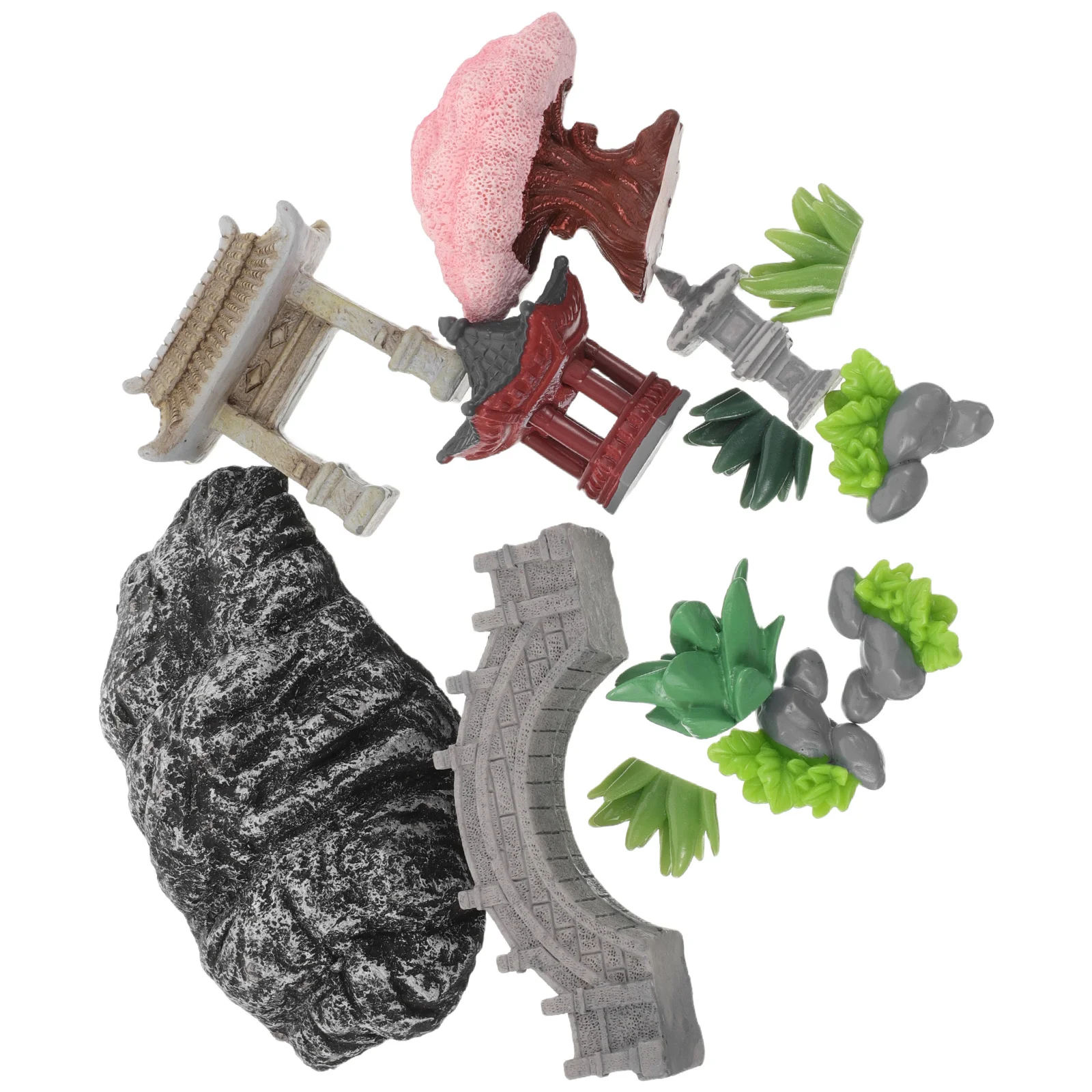 

1Set Miniature Zen Garden Accessories Chinese Style Rockery Bridge Pagoda Stone Display Decoration for Terrarium Bonsai Fairy