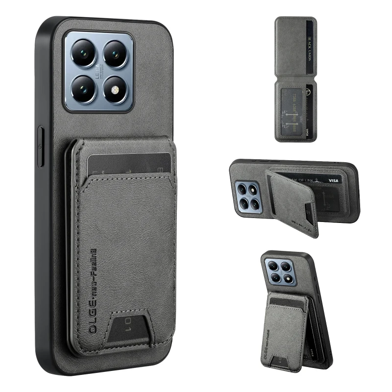 Für Magsafe Magnetische Brieftasche Karte Slot Halter Einfarbig Leder Telefon Fall Für Xiaomi 15 Pro 13 11 12 14 11T 12T 13T 14T Pro