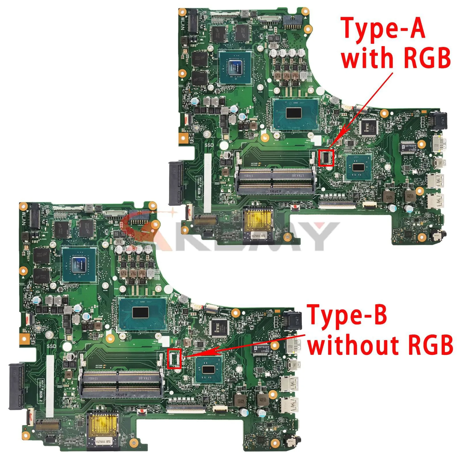 لوحة أم للكمبيوتر المحمول ASUS ، ROG Strix ، GL753VD ، GL753V ، GL753VE ، FX73V ، ZX73VD ، وحدة المعالجة المركزية ، I5-7300HQ ، I7-7700HQ ، GTX1050 ، GTX1050TI