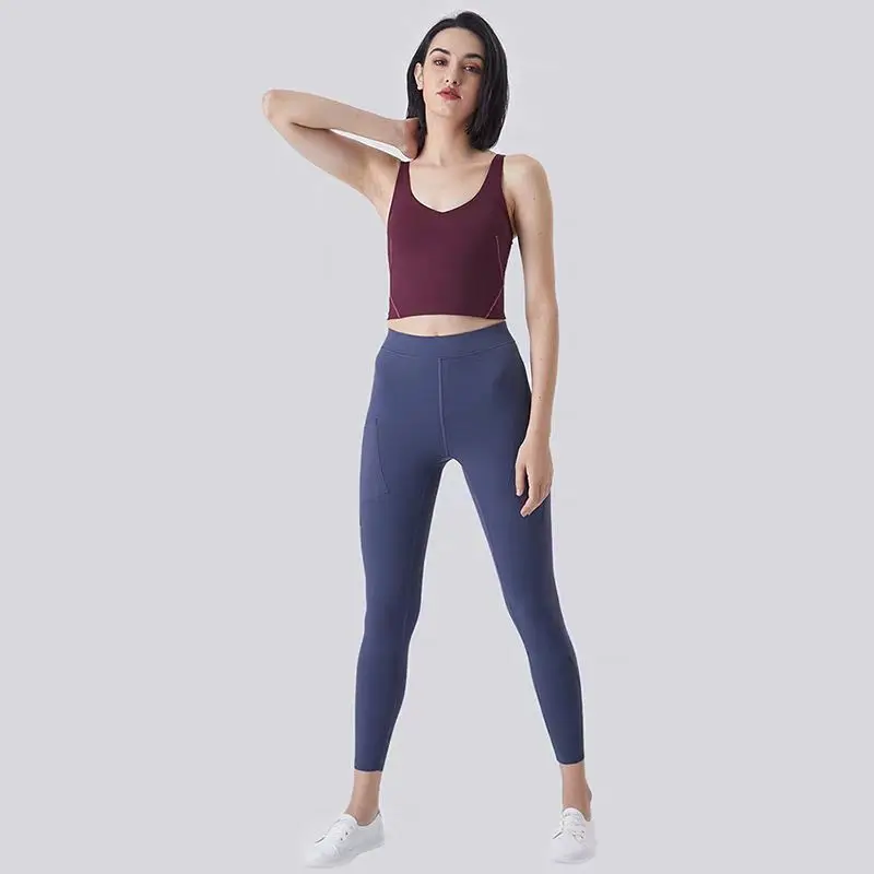 Mulheres Coração de Frango Pescoço U-Backless Crop Top com Logotipo, Colete Respirável, Alça Larga, Yoga Fitness, Corrida ao Ar Livre, Autêntico