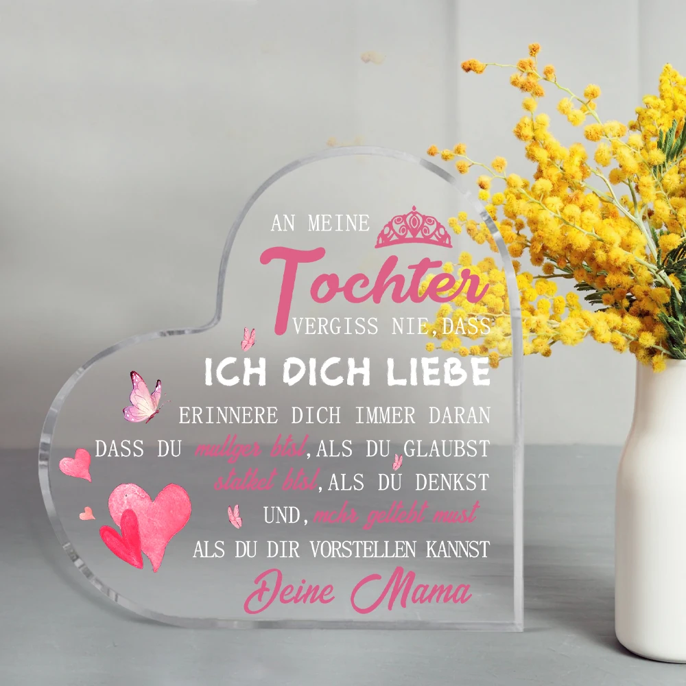 1pc Heart-Shaped Acrylic Inspirational Love Message from Mom to Daughter - German Sentimental Gifts for Birthday, Decorative