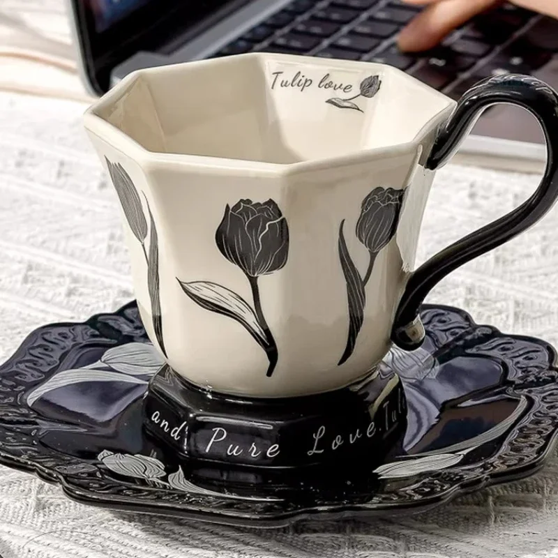 Octagonal Mark Coffee Cup and Dish Set for Home High end Restaurant Afternoon Tea Cup Light Luxury Artistic Ceramic