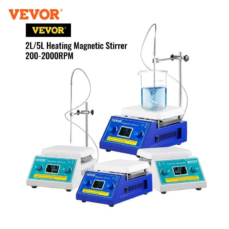 VEVOR 2L 5L Magnetic Stirrer Hot Plate Drink Agitator Vortex Mixer Shaker With Stir Bar Digital Display Portable Blender for Lab