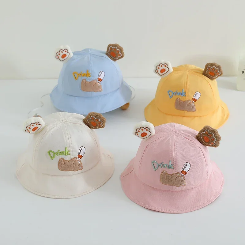 

Cute Bear Children Basin Cap Sun Protection Baby Fisherman Hat Cotton 8-18Month Outdoor Sunshade Visors Cartoon Kids Bucket Caps
