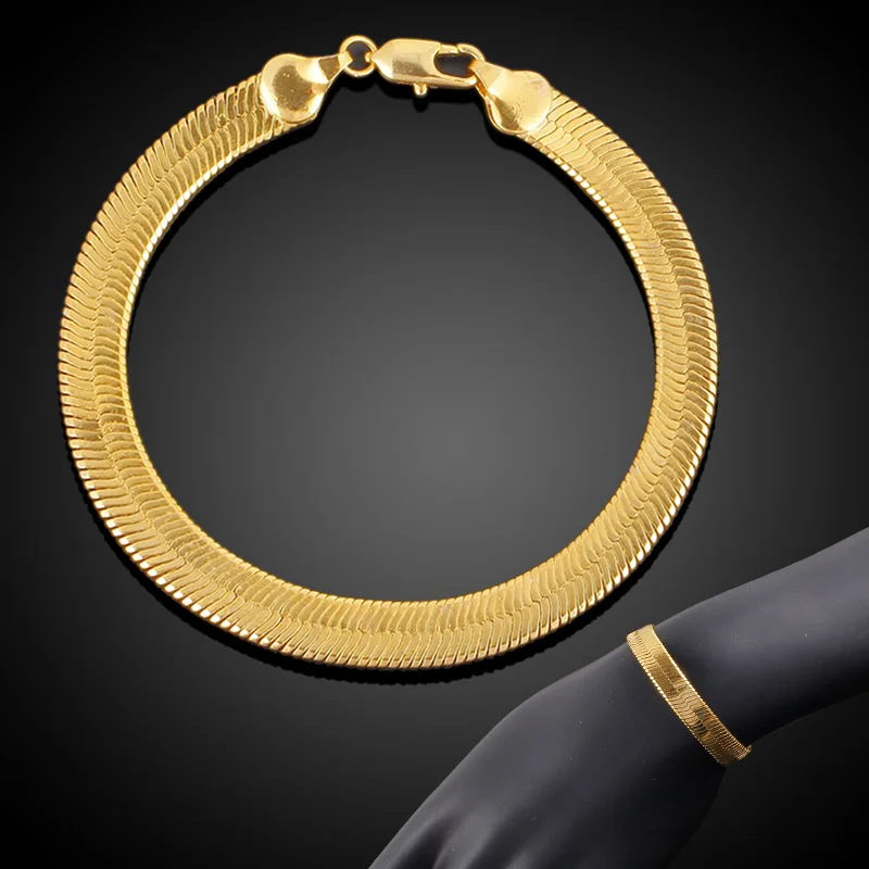 24k Gold Bracelet Snake Bone Chain Gold Plated Bracelet 18k Gold Blade Chain 4/5/7/8/10mm21cm Bracelet