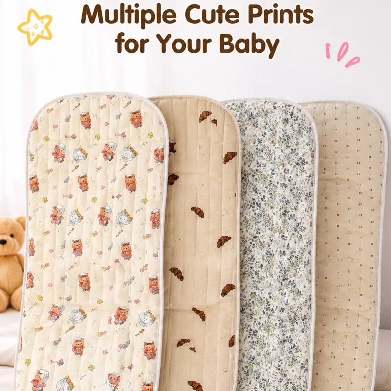 Universal Baby Stroller Liner Pad, Breathable Soft Quilted Cushion Summer Cool Infant Seat Cover for Pram Buggy Cute Prints