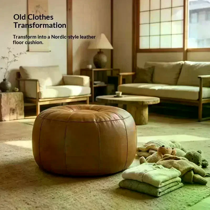 Vintage Round Storage Bag Cover No Filler Lazy Floor Pouf Ottoman Foot Stool Home Living Room