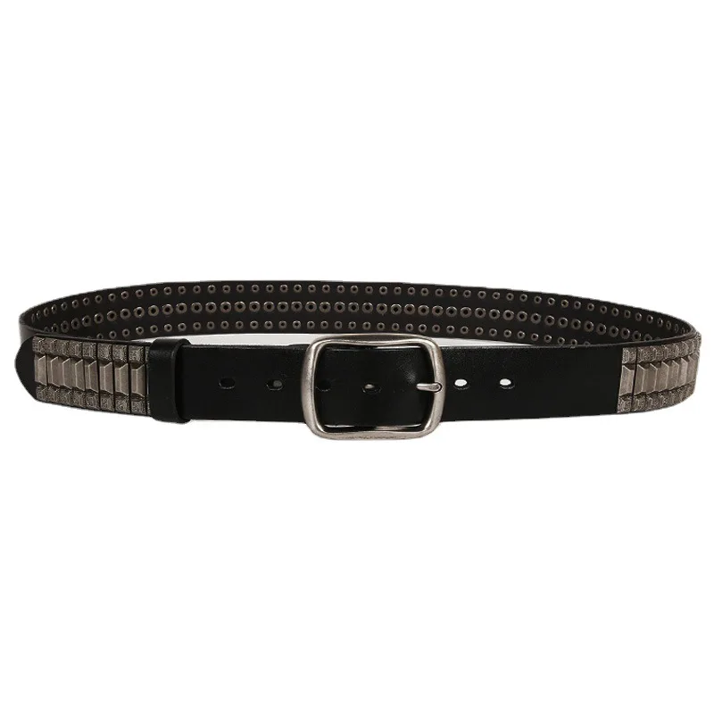 men fashion original leather studded belt punk gothic pin buckle belts brand designer strapon youth Decorative stylish waistband