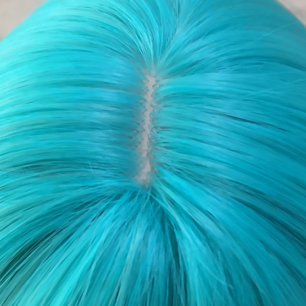 Synthetic Long Straight Blue-green Cosplay Wig with Bangs for Women Daily Lolita Party Cosplay Fake Hair Heat Resistant view 6