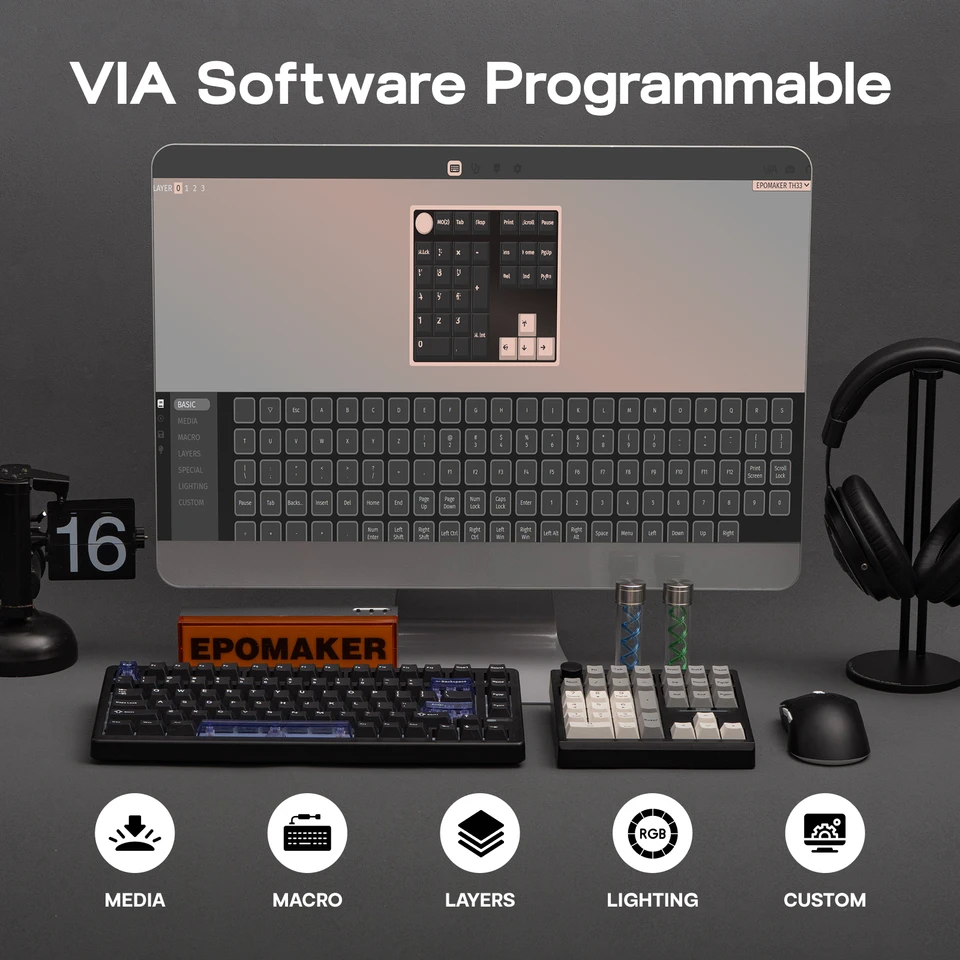 EPOMAKER TH33 QMK/VIA テンキー ホットスワップ ガスケット 有線/BT