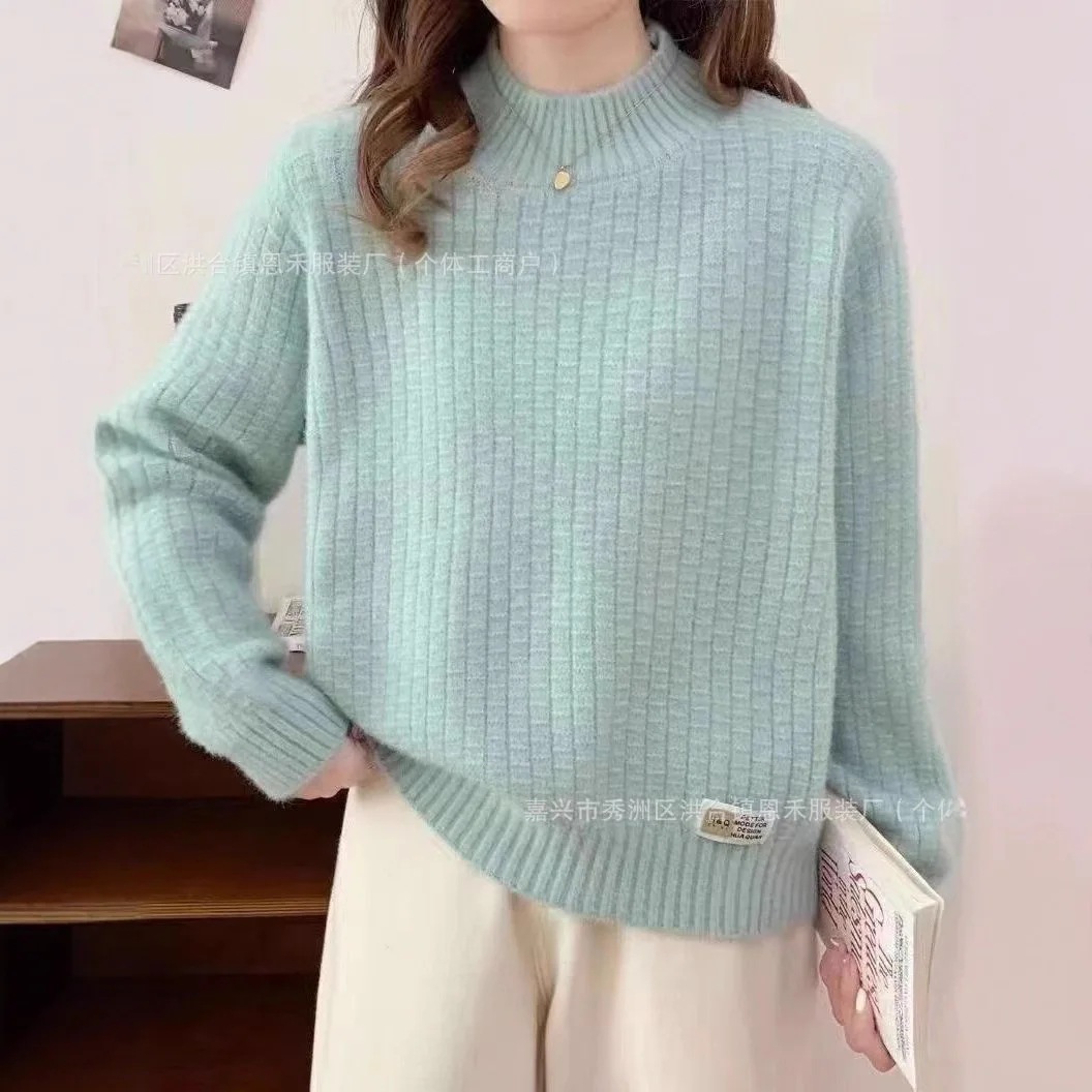 

Thicken Knitwear2025Autumn Winter Bottoming Shirt New Loose Sweater Women Semi-turtleneck Coat Student Pullover Female Joker Top