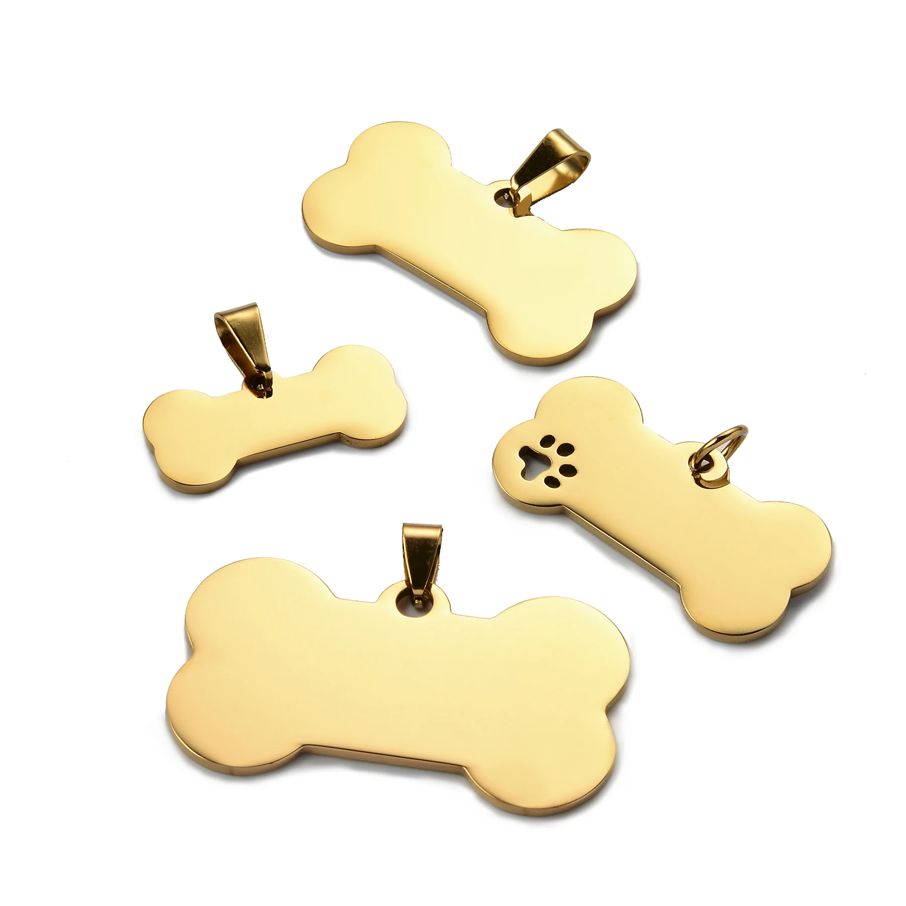 5pcs Cat Dog ID Tag Dog Stainless Steel Collar Bone Shape Pet Charm Pet Name Pendant Bone Necklace Jewelry Wholesale