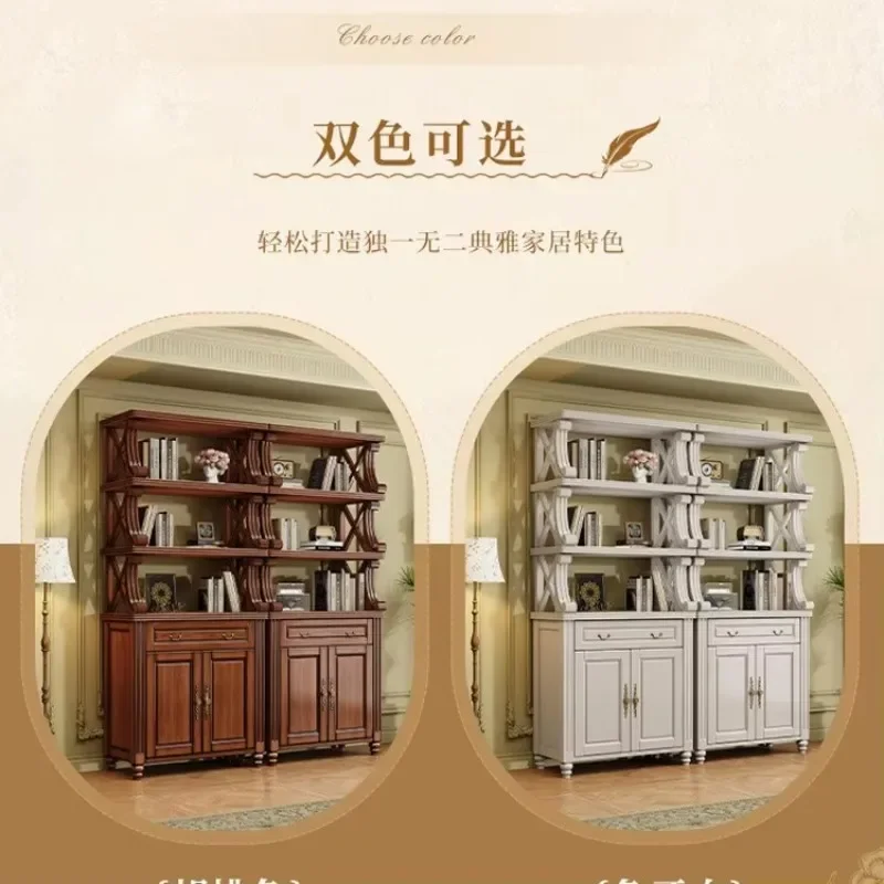 Q retro solid wood shelf bookcase antique tea set storage cabinet