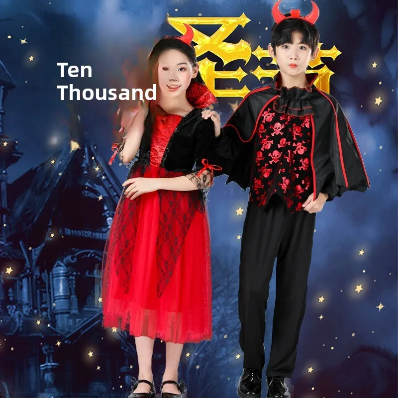 

Halloween Gothic Style Children's Costume Terror Red Devil Role Play Drama Performance Gown Witch Outfit Polyester Fiber