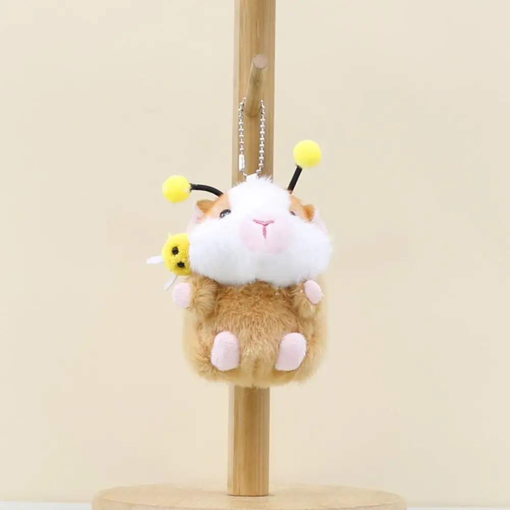 귀여운 봉제 동물 기니피그 키체인 만화 후드티 기니피그 키링 벌 모자 햄스터 펜던트 백팩 장식