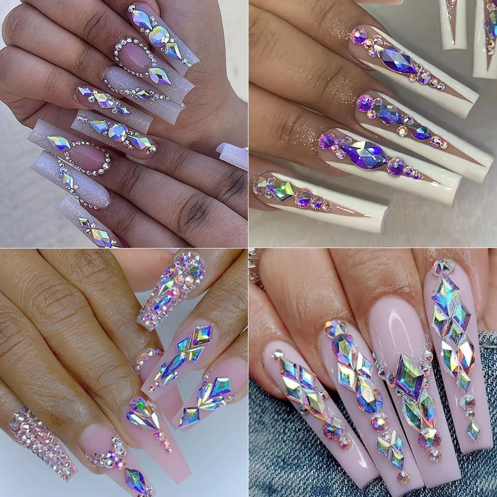 400 قطعة AB الفاخرة حجر مسطح الأحجار الكريمة مسمار الراين 20 شبكات غير النظامية الزجاج الكريستال الماس مسمار الفن الديكور مانيكير أجزاء