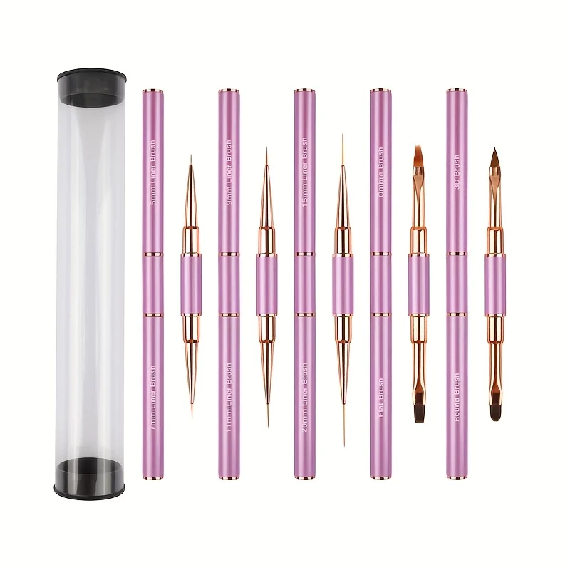 

5PCS Double-ended nail brushs , with storage bucket metal nail brush professional painting pen nail polish gel manicure tool set