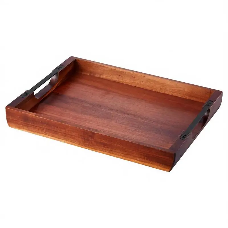 

Wood Serving Tray, Acacia Wooden Tray Board with Handles, Decorative Rustic Serving Trays Platter, Ideal for Breakfast in Bed, Lunch, Kitchen, Living Room, Ottoman, Coffee Table, Party, Couch