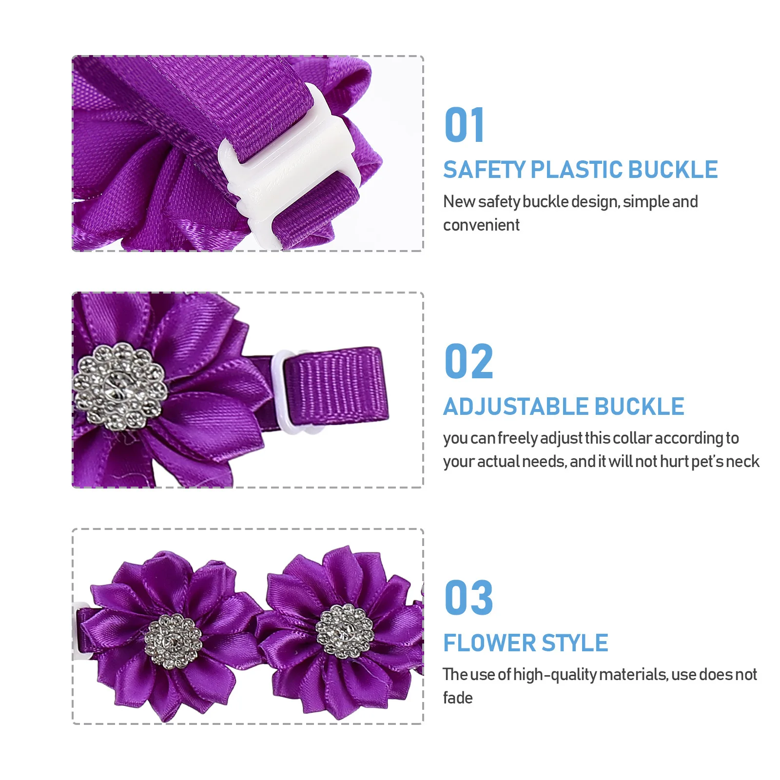 

12Pcs Flower Rhinestone Pet Collar Adjustable Breathable Crystal Bow Tie for Cats Kittens Daily Party Wedding Photos