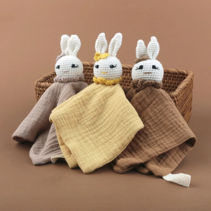 

Infant Soother Bib Mood Appease Bib Knitted Animal Security Blanket for Boys Girls Multifunction Pacify Handkerchief