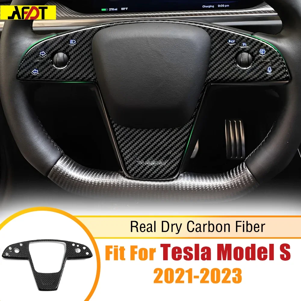 

AFDT Real Carbon Fiber For Tesla Model S 2021-2023 Steering Wheel Panel Cover Decoration Stickers Car Interior Accessories