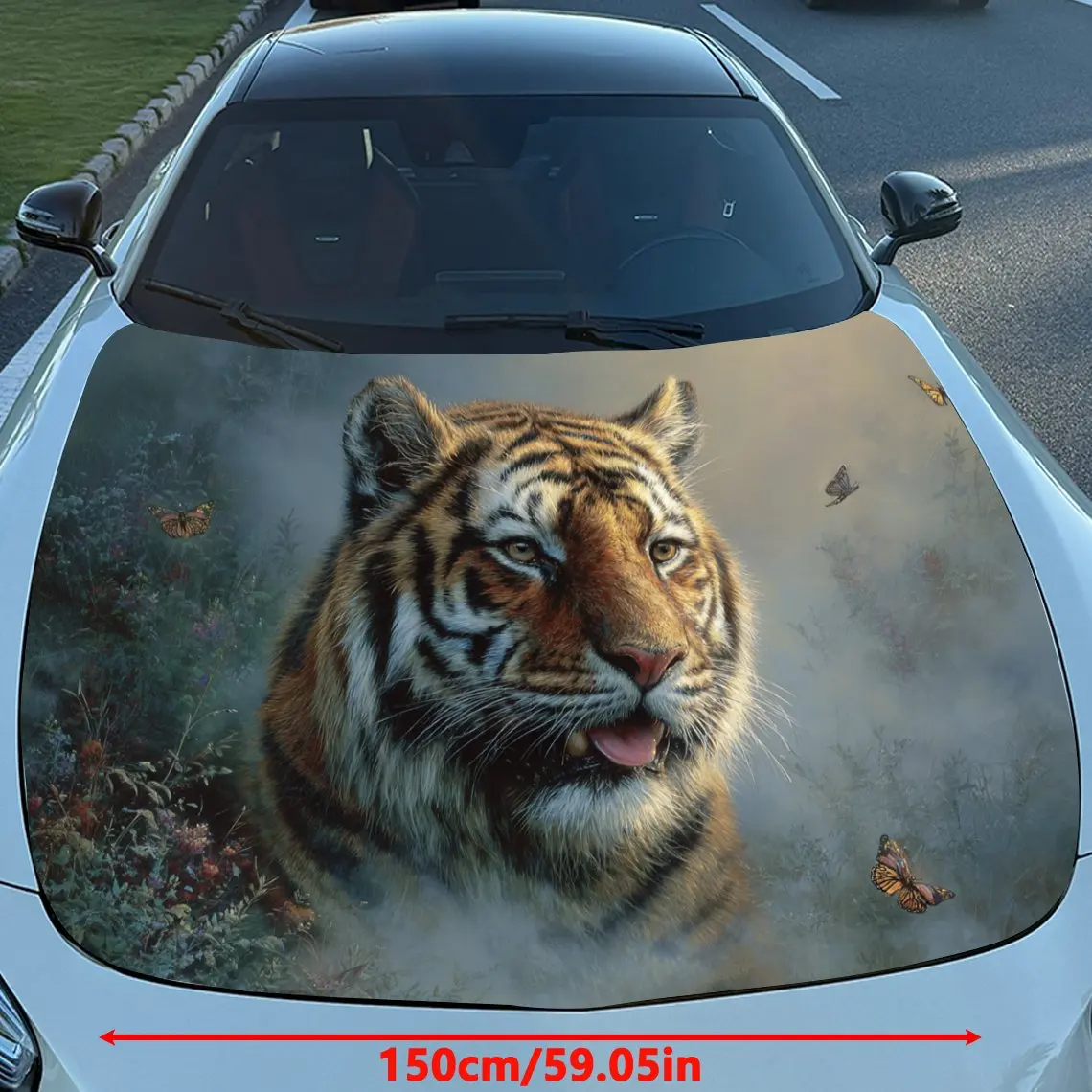 Car Decals Tiger Presents A Vivid, Realistic Artistic Design, Emitting A Lively And Dynamic Atmosphere Car Hood Sticker, Waterpr