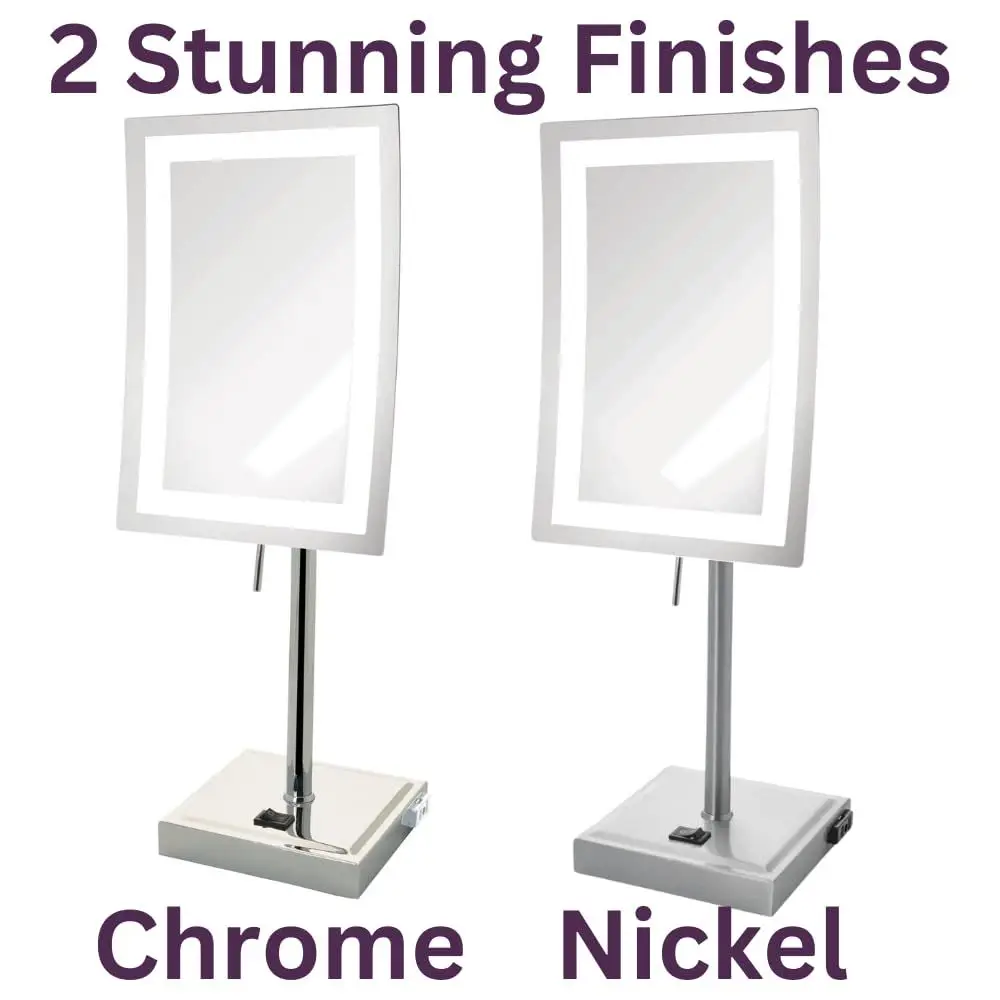 Miroir de maquillage LED nickelé avec grossissement 5X et design de table éclairé