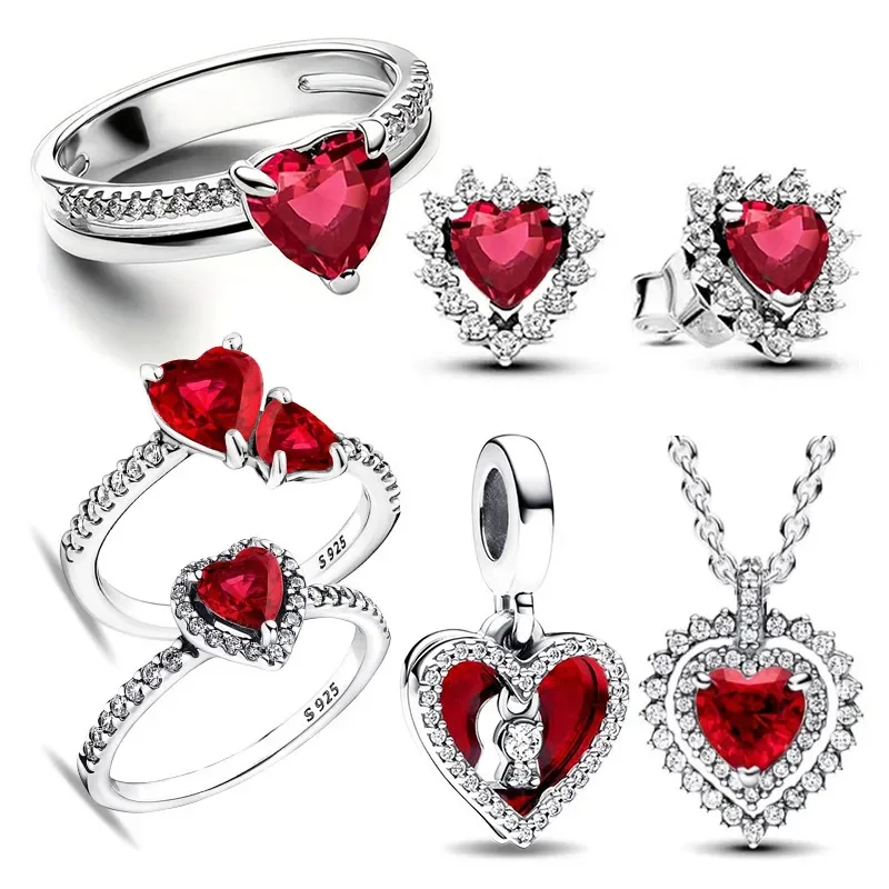 

Hot Sterling Silver 925 Heart & Red Heart Charms Beads Fit Original Bracelet Necklace for Women Fine Jewelry Gift DIY