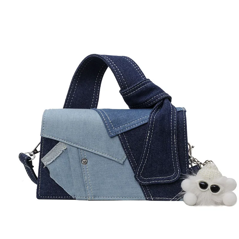 

Fashion Women Bag Niche Denim Splicing Women's New Item Contrasting Color Hand-held Small Square Bag Shoulder Bag Crossbody Bag