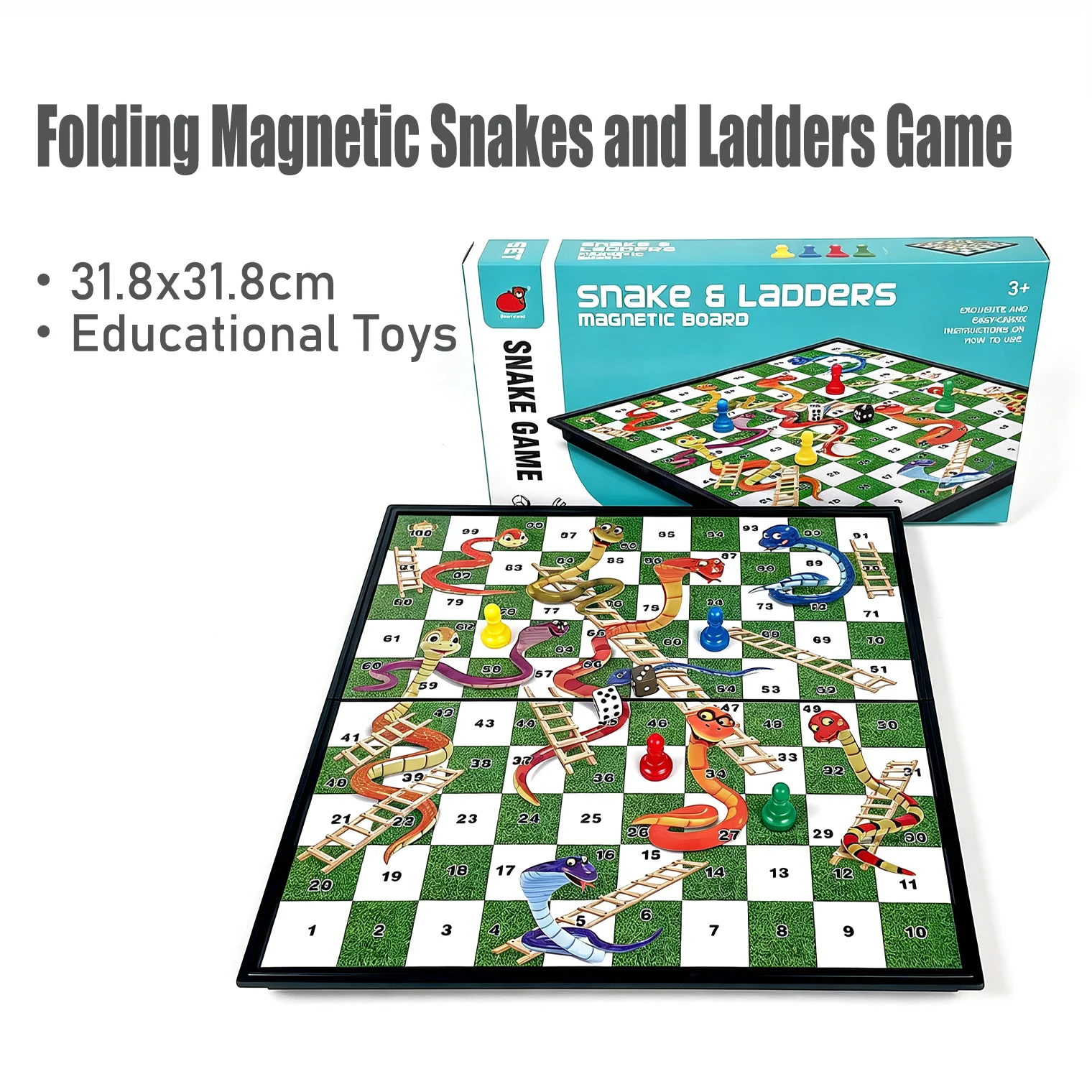 31.8x31.8cm Folding Magnetic Snake Ladder Board Game Set Educational Puzzle Toy Gift for Kids Adults