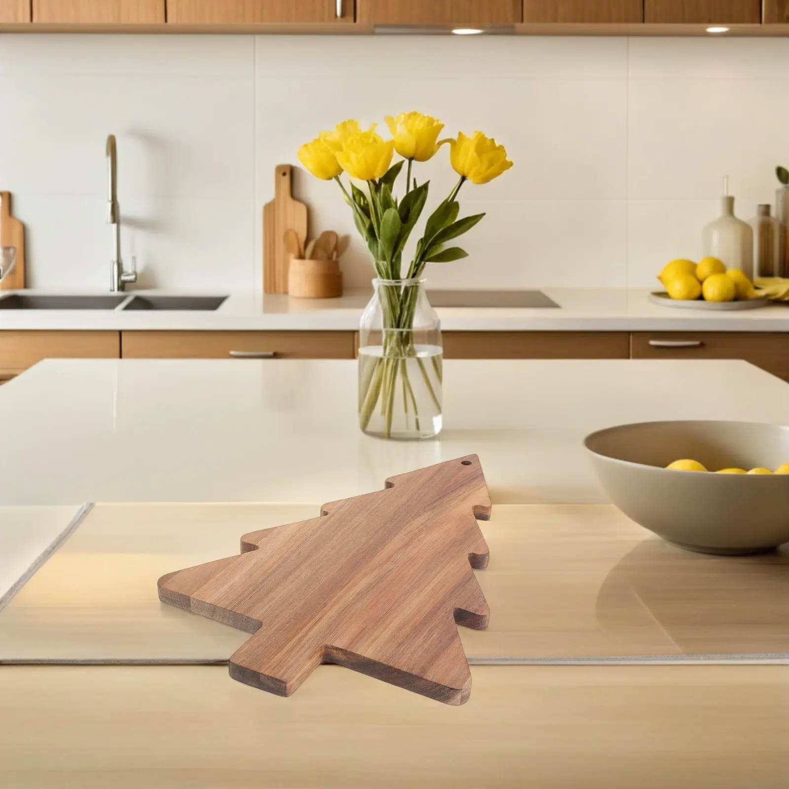 Tabla de Cortar en Forma de Árbol de Madera de Acacia Natural para Quesos, Carnes, Frutas, Verduras, Postres, Sushi, Plato para Servir, Festivo