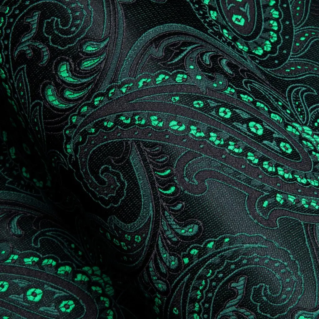 Designer Shirts for Men Silk Long Sleeve Green Black Paisley Embroidered Slim Fit Male Blouses Casual Breathable Tops Barry Wang