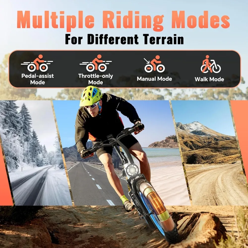 دراجة كهربائية قابلة للطي ببطارية قابلة للإزالة 52 فولت 20 أمبير في الساعة محرك ذروة 1500 وات 20 بوصة ركاب جبلية بإطارات عريضة 30 ميجابكسل في الساعة