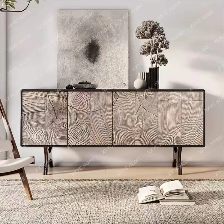 Light luxury dining side cabinet Modern simple medieval style living room creative solid wood decorative cabinet