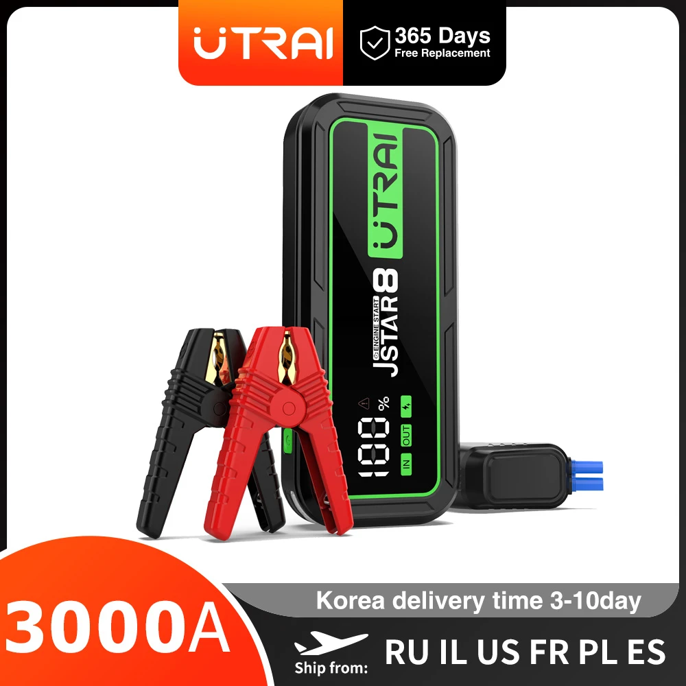 UTRAI 3000A Jump Starter Power Bank Portable Charger Starting Device For 8.0L/6.0L Emergency Car Battery Jump Starter