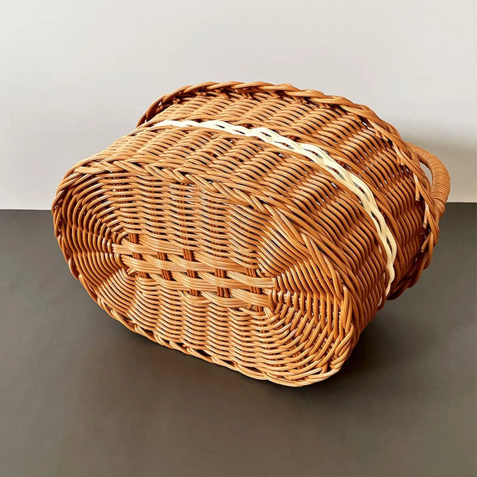 Handwoven Imitation Rattan Picnic Basket with Handle Portable Storage Basket for Outdoor Picnic Grocery Shopping Home Decoration view 5