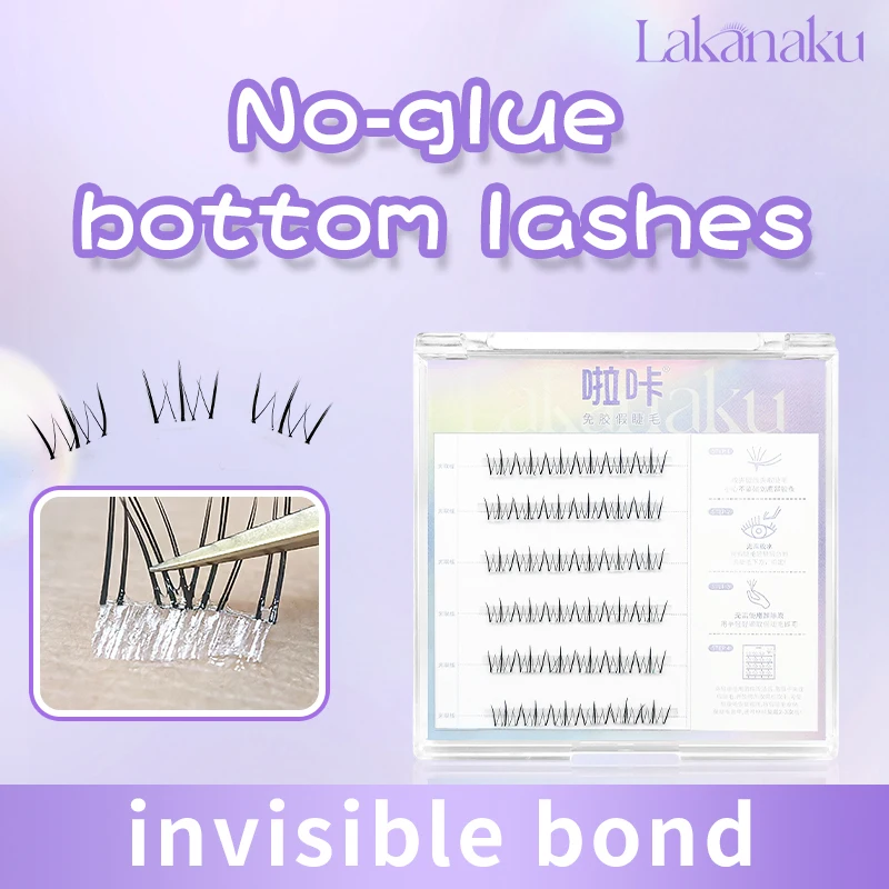 LAKANAKU No Glue Eyelashes Bottom Lashes DIY Clusters Eyelash Extensions Volume Fans for Beauty Makeup