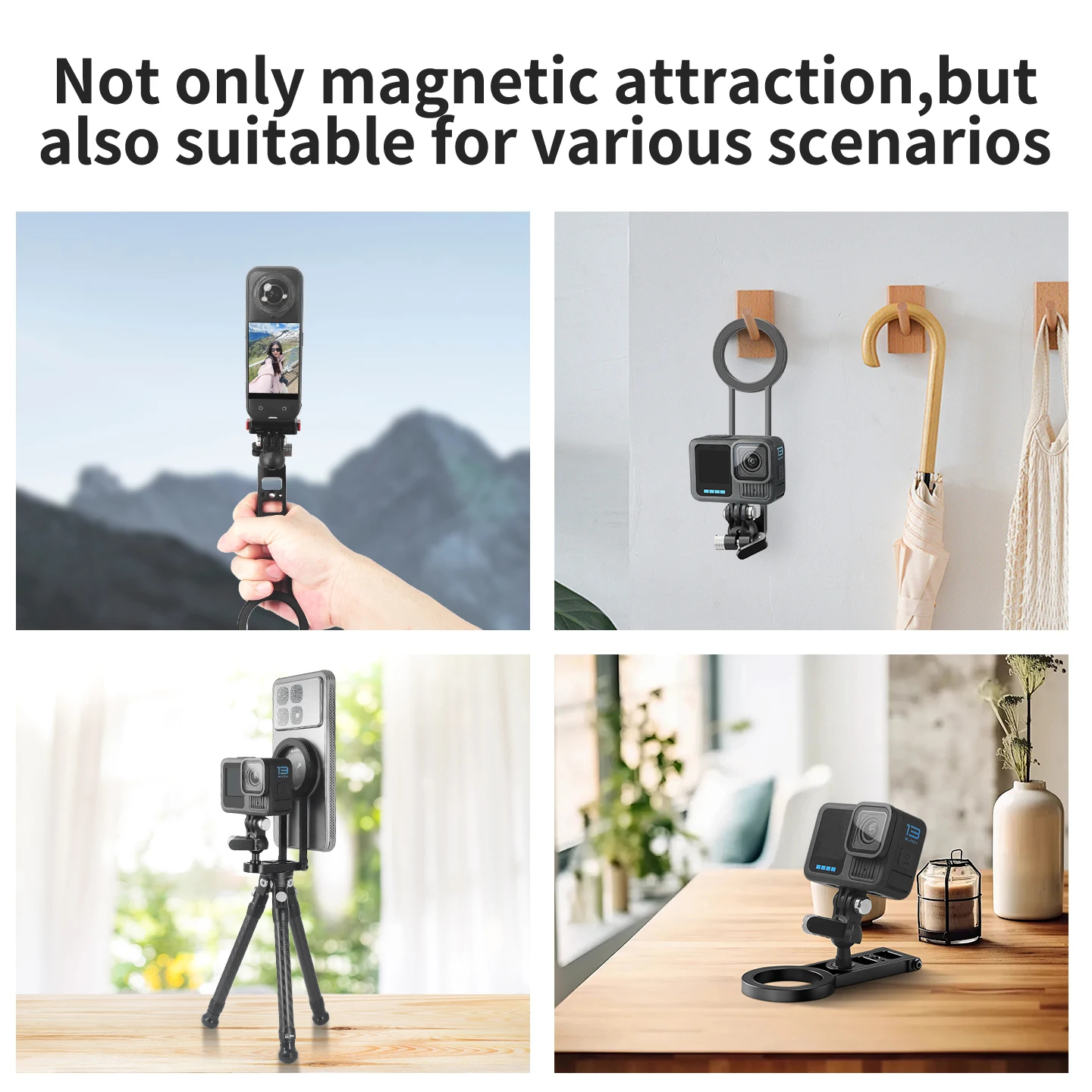 Magnetische Halterung mit Schnellverschluss, 360° Dämpfungs-Kugelkopf, Stativadapter für GoPro, DJI, Insta360, iPhone MagSafe, Lichtstativ – Detail 8