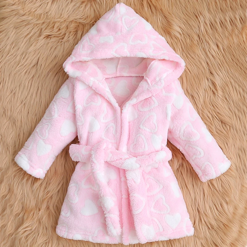 Autumn and winter baby children's coral velvet pajamas, baby hoodies, bathrobes, soft and comfortable pajamas, Child Accessories